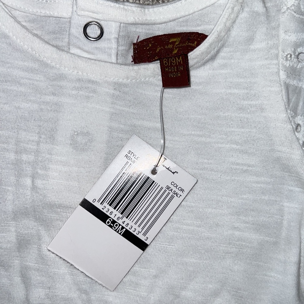 NWT 7 For All Mankind White Boho Crochet Burnout Baby Onesie- 6 to 9 months - Picture 9 of 12